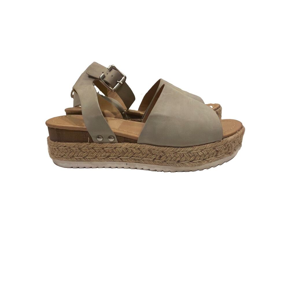 Soda Topic Open Toe Buckle Ankle Strap Espadrilles Flatform Wedge Sz 9 Sandal - Picture 3 of 6